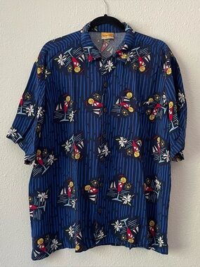 Vintage 90s Y2K Done Down Under rayon Hawaiian colorful print shirt, size large